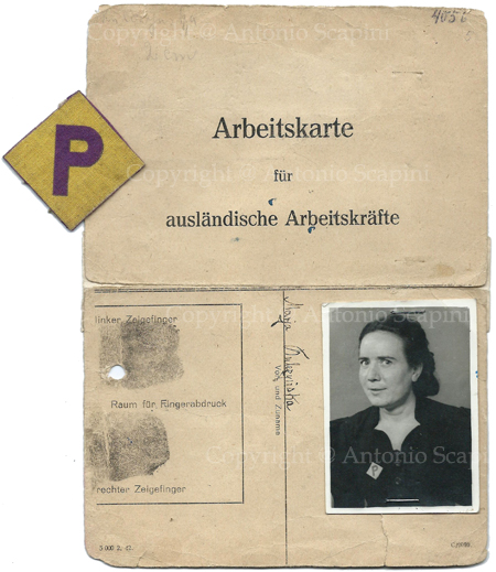 E1 - Carta d'identità rilasciata per lavoratori forzati polacchi con “P” in stoffa