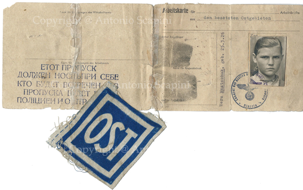 E2 - Carta d'identità rilasciata per lavoratori dell'est con pezza “Ost” in stoffa